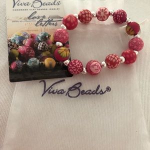 Pink and silver elastic bracelet